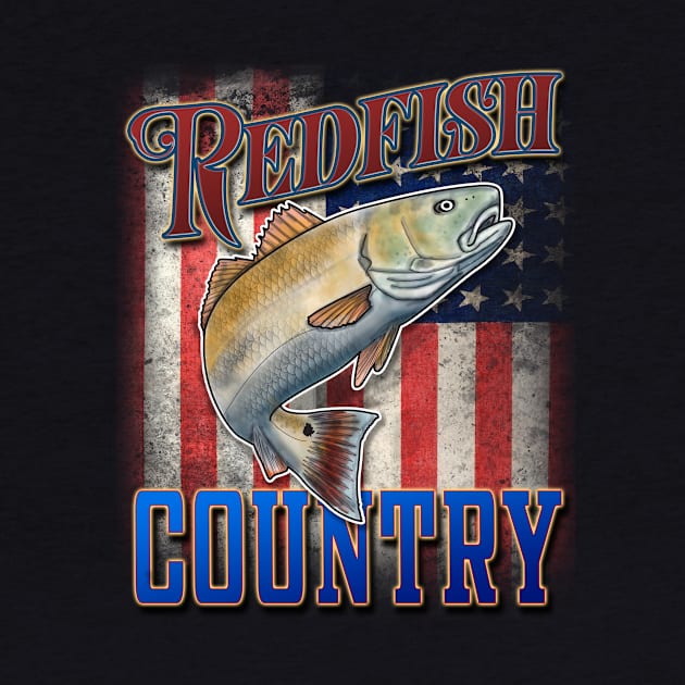 Redfish Country Red Drum Salt Water Bay Fishing USA Flag by bigraydesigns